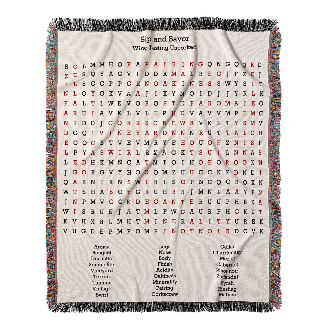 Sip and Savor Word Search, 50x60 Woven Throw Blanket, Red#color-of-hidden-words_red