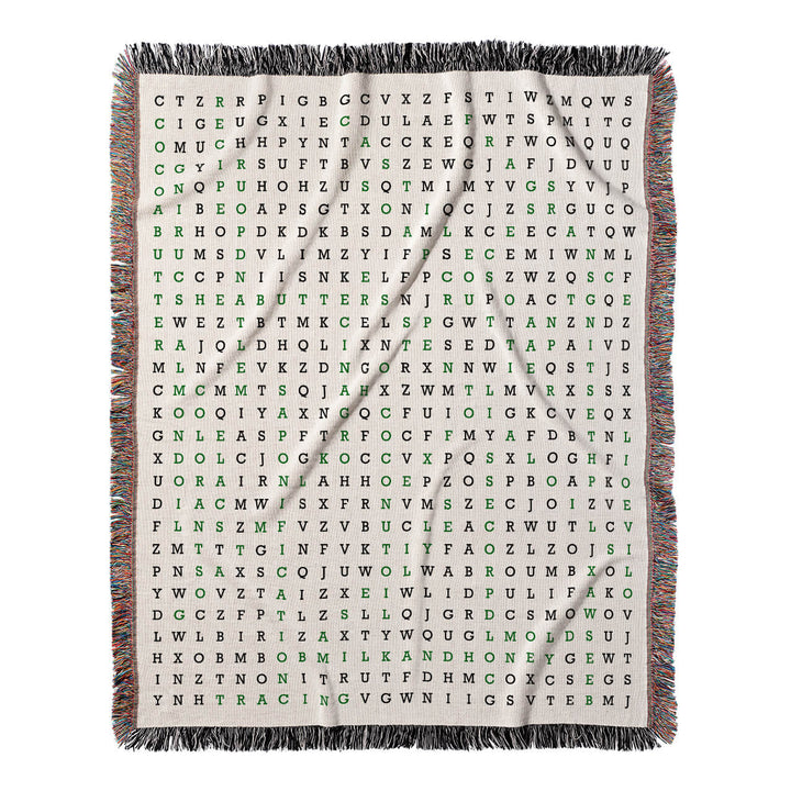 Suds and Scents Word Search, 50x60 Woven Throw Blanket, Green#color-of-hidden-words_green