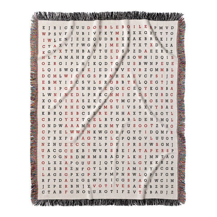 Flames and Fragrances Word Search, 50x60 Woven Throw Blanket, Red#color-of-hidden-words_red