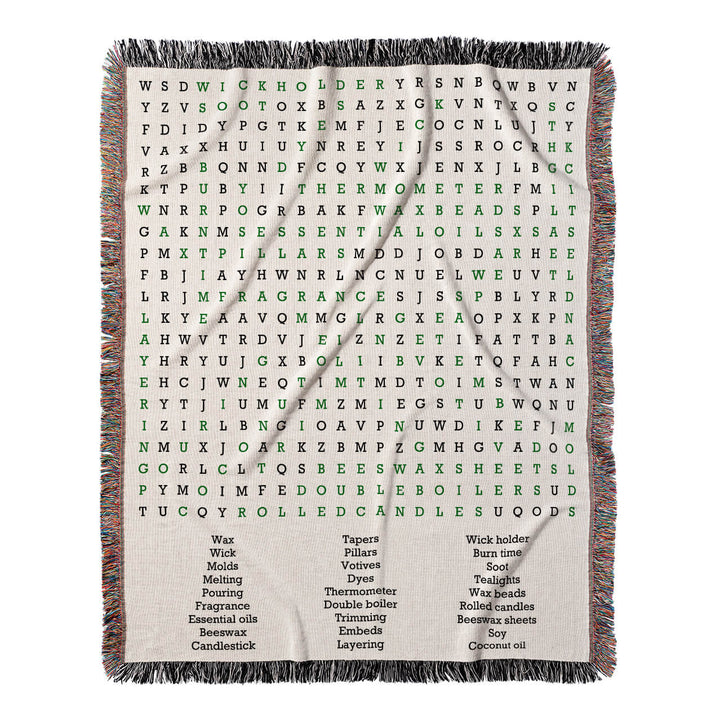 Flames and Fragrances Word Search, 50x60 Woven Throw Blanket, Green#color-of-hidden-words_green