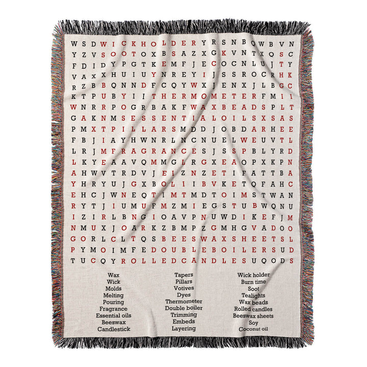 Flames and Fragrances Word Search, 50x60 Woven Throw Blanket, Red#color-of-hidden-words_red