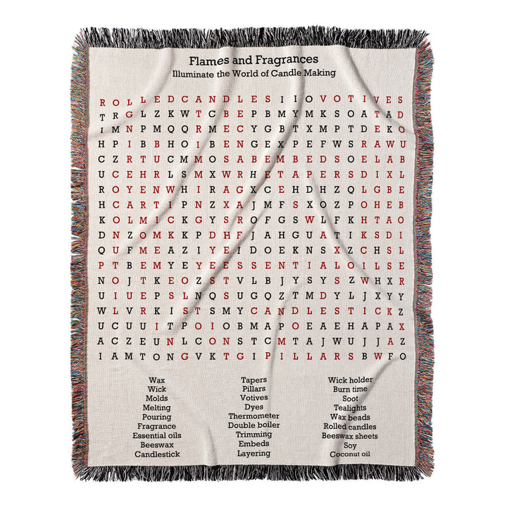 Flames and Fragrances Word Search, 50x60 Woven Throw Blanket, Red#color-of-hidden-words_red