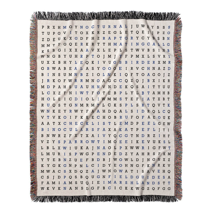 Feathered Friends Word Search, 50x60 Woven Throw Blanket, Blue#color-of-hidden-words_blue