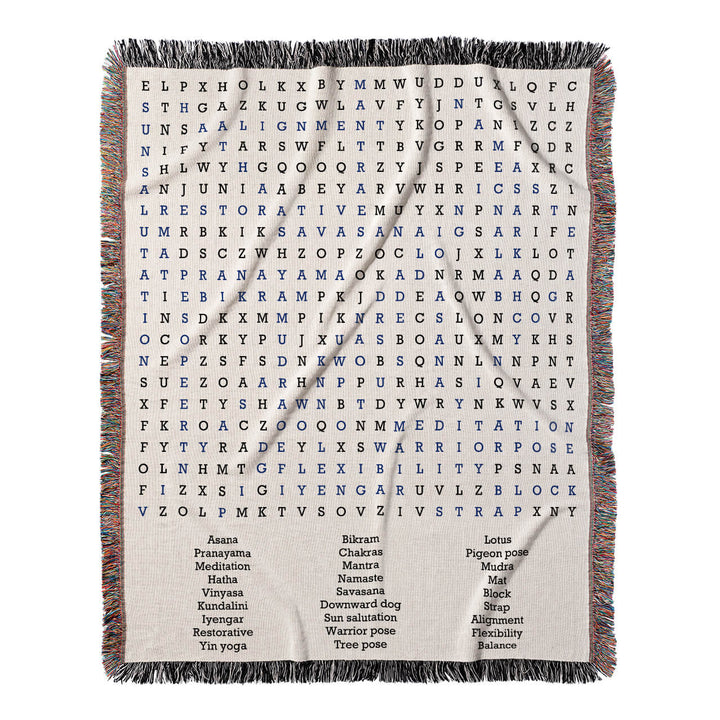 Mindful Movement Word Search, 50x60 Woven Throw Blanket, Blue#color-of-hidden-words_blue