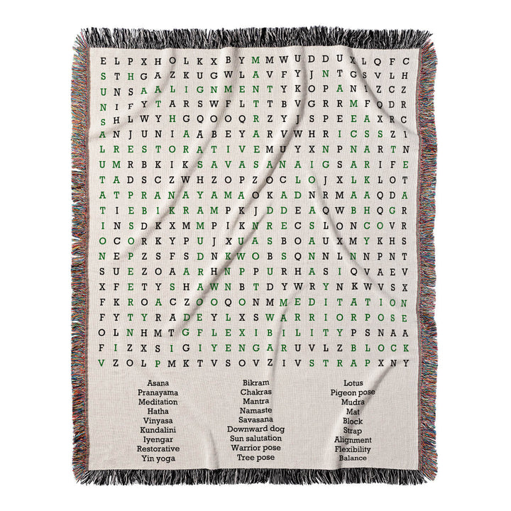 Mindful Movement Word Search, 50x60 Woven Throw Blanket, Green#color-of-hidden-words_green