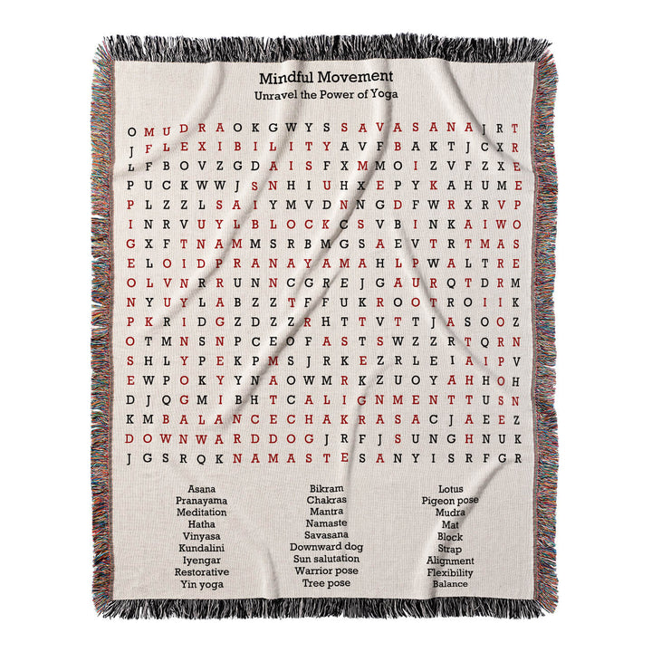 Mindful Movement Word Search, 50x60 Woven Throw Blanket, Red#color-of-hidden-words_red