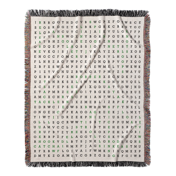Reel Excitement Word Search, 50x60 Woven Throw Blanket, Green#color-of-hidden-words_green