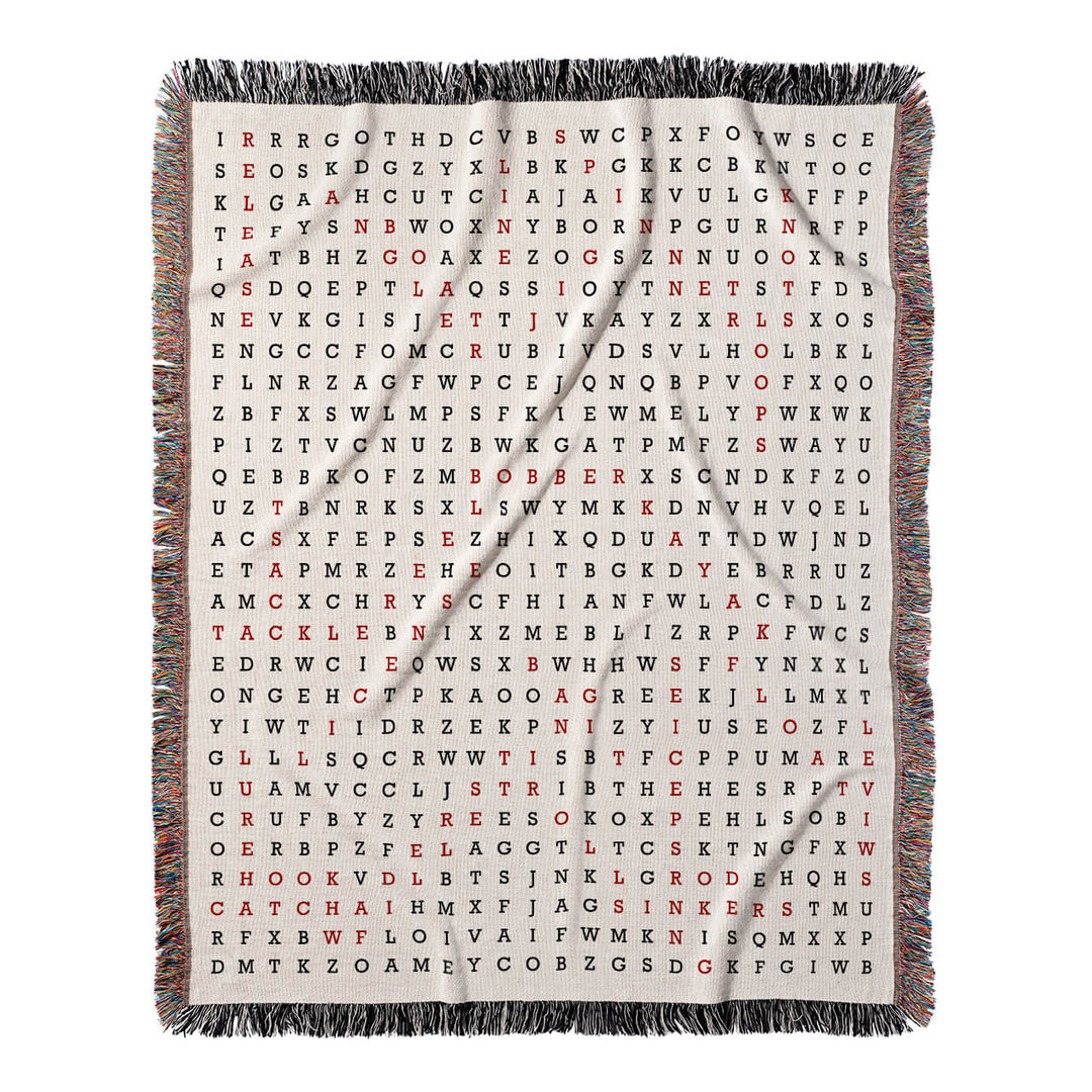 Reel Excitement Word Search, 50x60 Woven Throw Blanket, Red#color-of-hidden-words_red