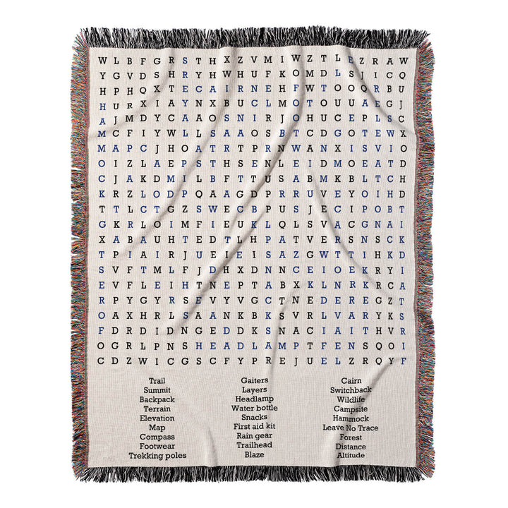 Footsteps of Exploration Word Search, 50x60 Woven Throw Blanket, Blue#color-of-hidden-words_blue