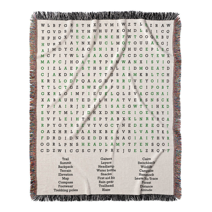 Footsteps of Exploration Word Search, 50x60 Woven Throw Blanket, Green#color-of-hidden-words_green