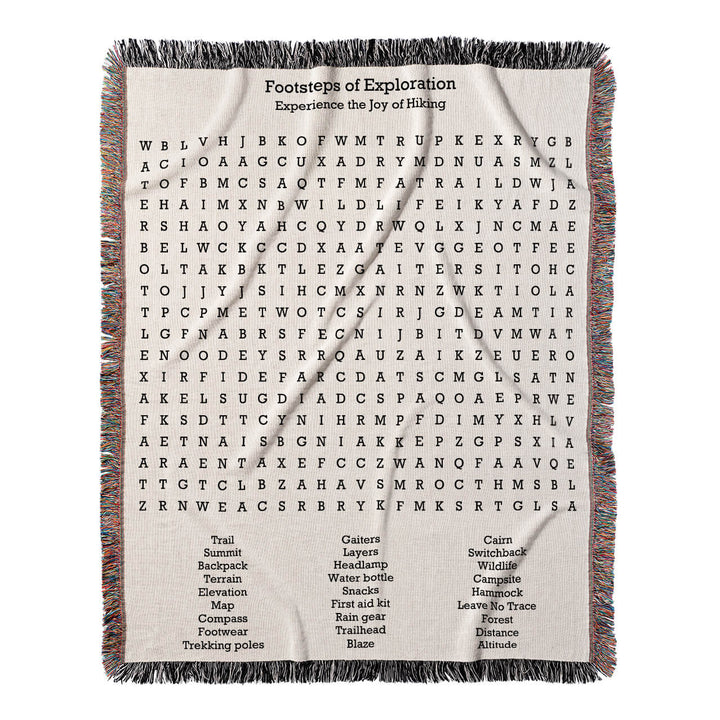 Footsteps of Exploration Word Search, 50x60 Woven Throw Blanket, Hidden#color-of-hidden-words_hidden