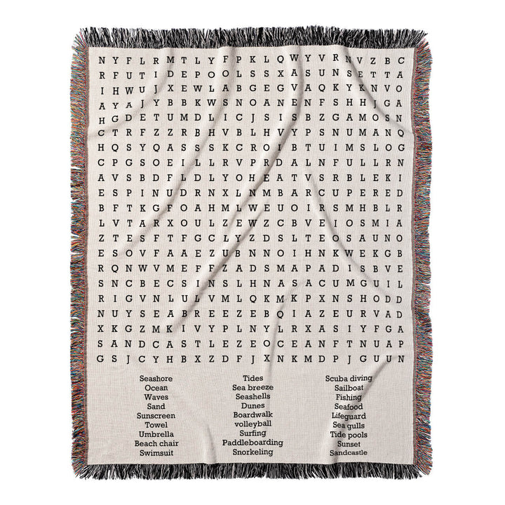 Coastal Escapades Word Search, 50x60 Woven Throw Blanket, Hidden#color-of-hidden-words_hidden