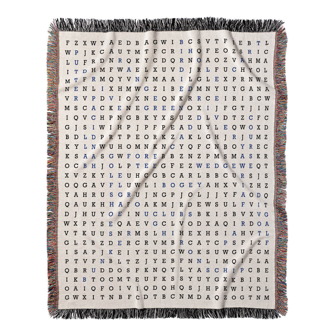 Fairway to Fun Word Search, 50x60 Woven Throw Blanket, Blue#color-of-hidden-words_blue
