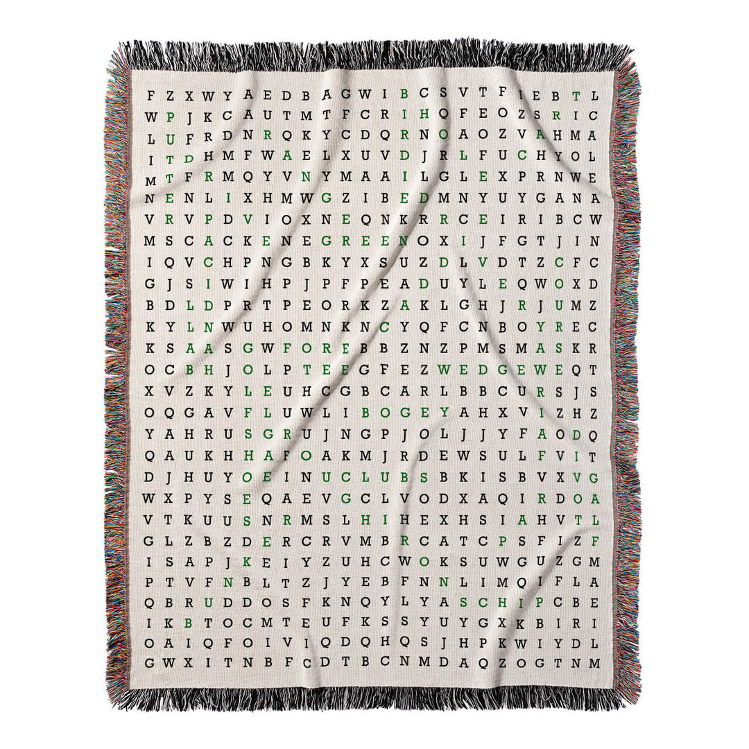 Fairway to Fun Word Search, 50x60 Woven Throw Blanket, Green#color-of-hidden-words_green