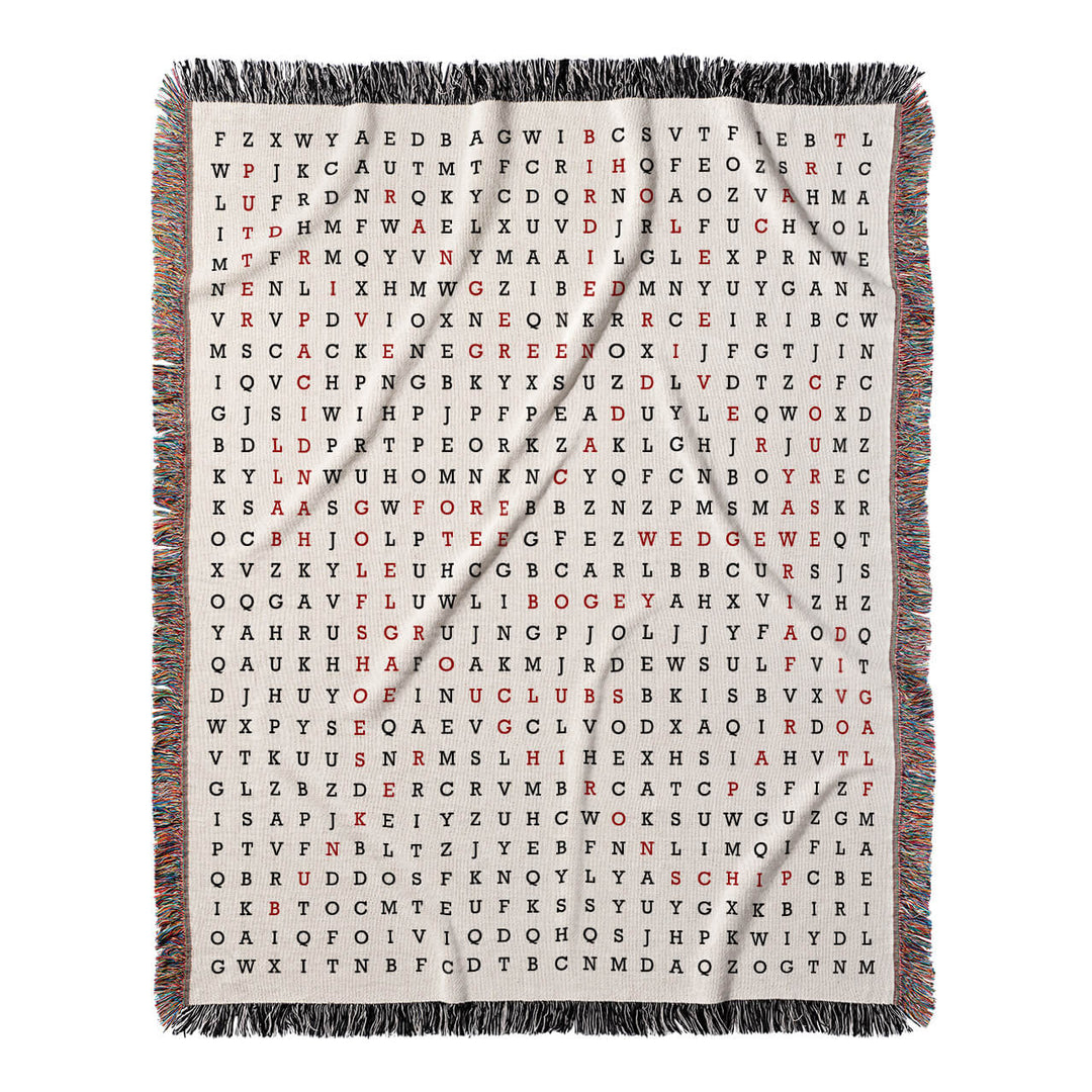 Fairway to Fun Word Search, 50x60 Woven Throw Blanket, Red#color-of-hidden-words_red