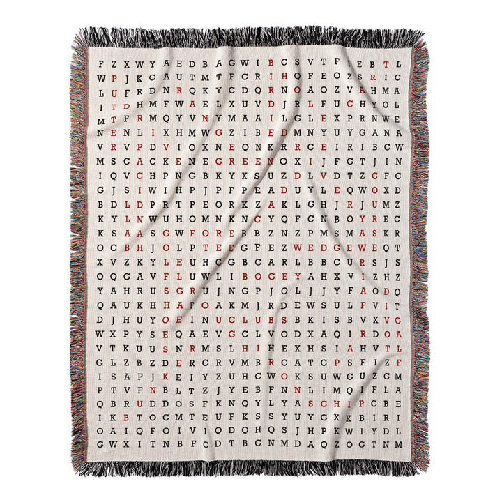 Fairway to Fun Word Search, 50x60 Woven Throw Blanket, Red#color-of-hidden-words_red