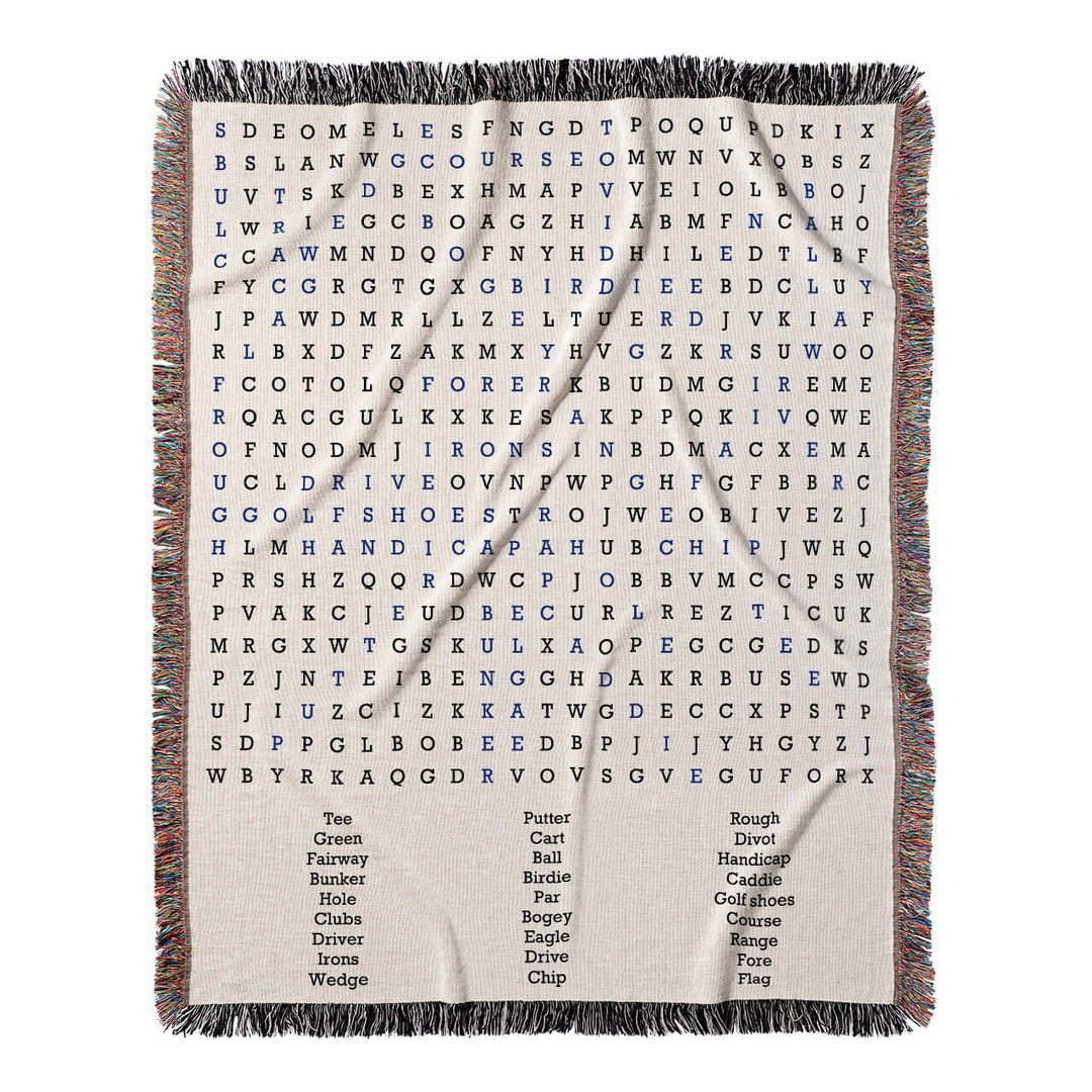 Fairway to Fun Word Search, 50x60 Woven Throw Blanket, Blue#color-of-hidden-words_blue