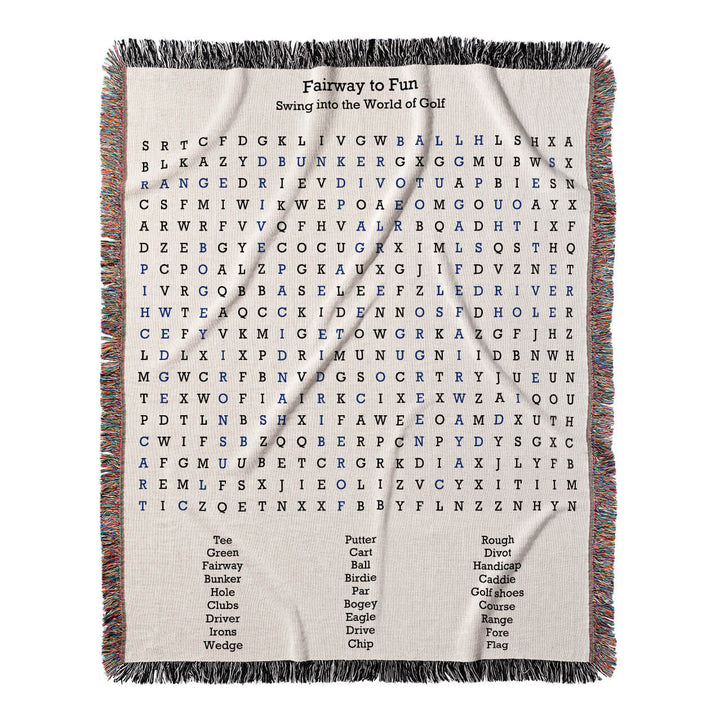 Fairway to Fun Word Search, 50x60 Woven Throw Blanket, Blue#color-of-hidden-words_blue