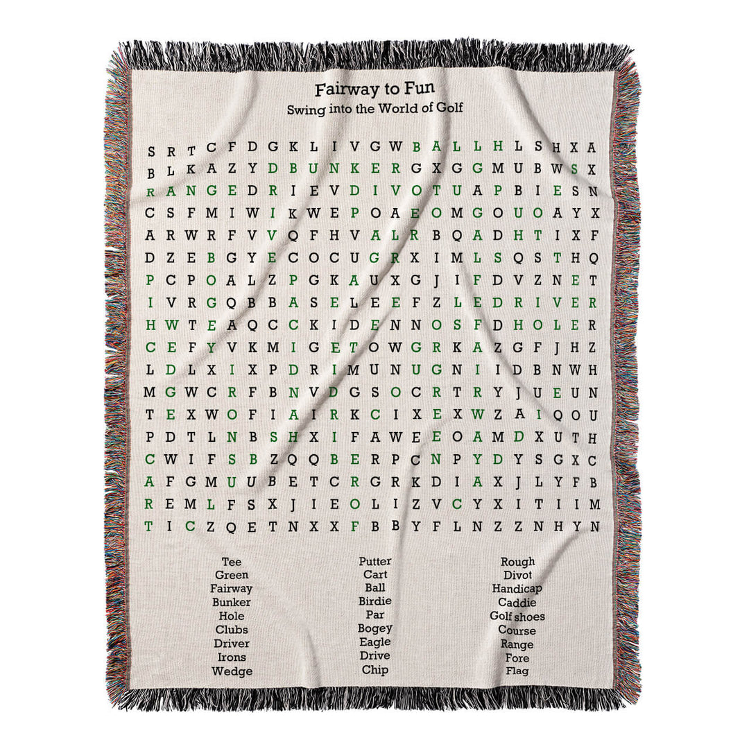 Fairway to Fun Word Search, 50x60 Woven Throw Blanket, Green#color-of-hidden-words_green