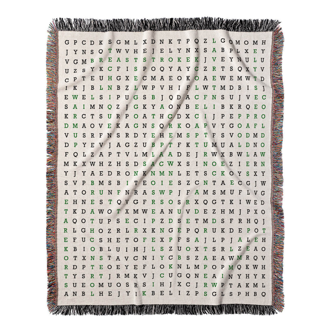 Aquatic Adventures Word Search, 50x60 Woven Throw Blanket, Green#color-of-hidden-words_green