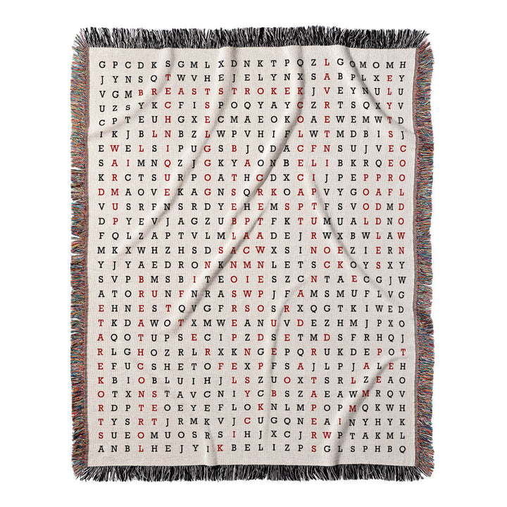Aquatic Adventures Word Search, 50x60 Woven Throw Blanket, Red#color-of-hidden-words_red