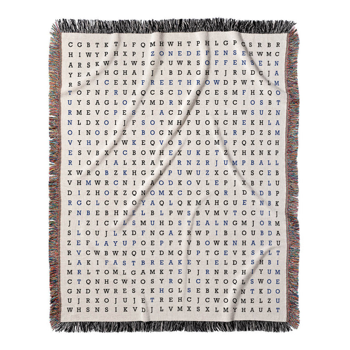 Slam Dunk Fun Word Search, 50x60 Woven Throw Blanket, Blue#color-of-hidden-words_blue