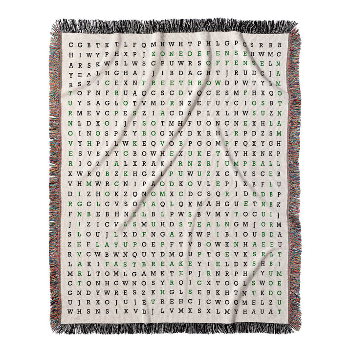 Slam Dunk Fun Word Search, 50x60 Woven Throw Blanket, Green#color-of-hidden-words_green