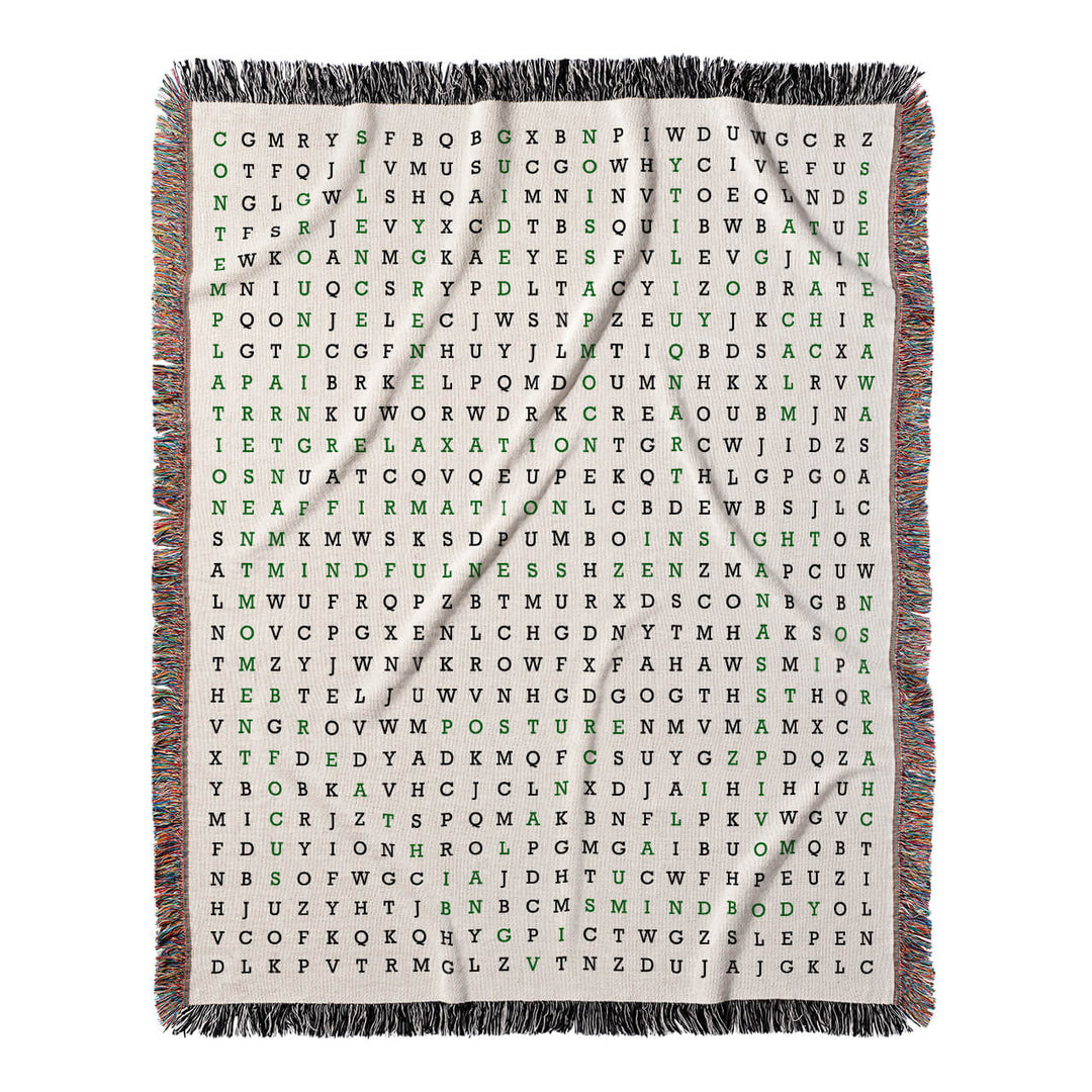 Inner Peace Unveiled Word Search, 50x60 Woven Throw Blanket, Green#color-of-hidden-words_green