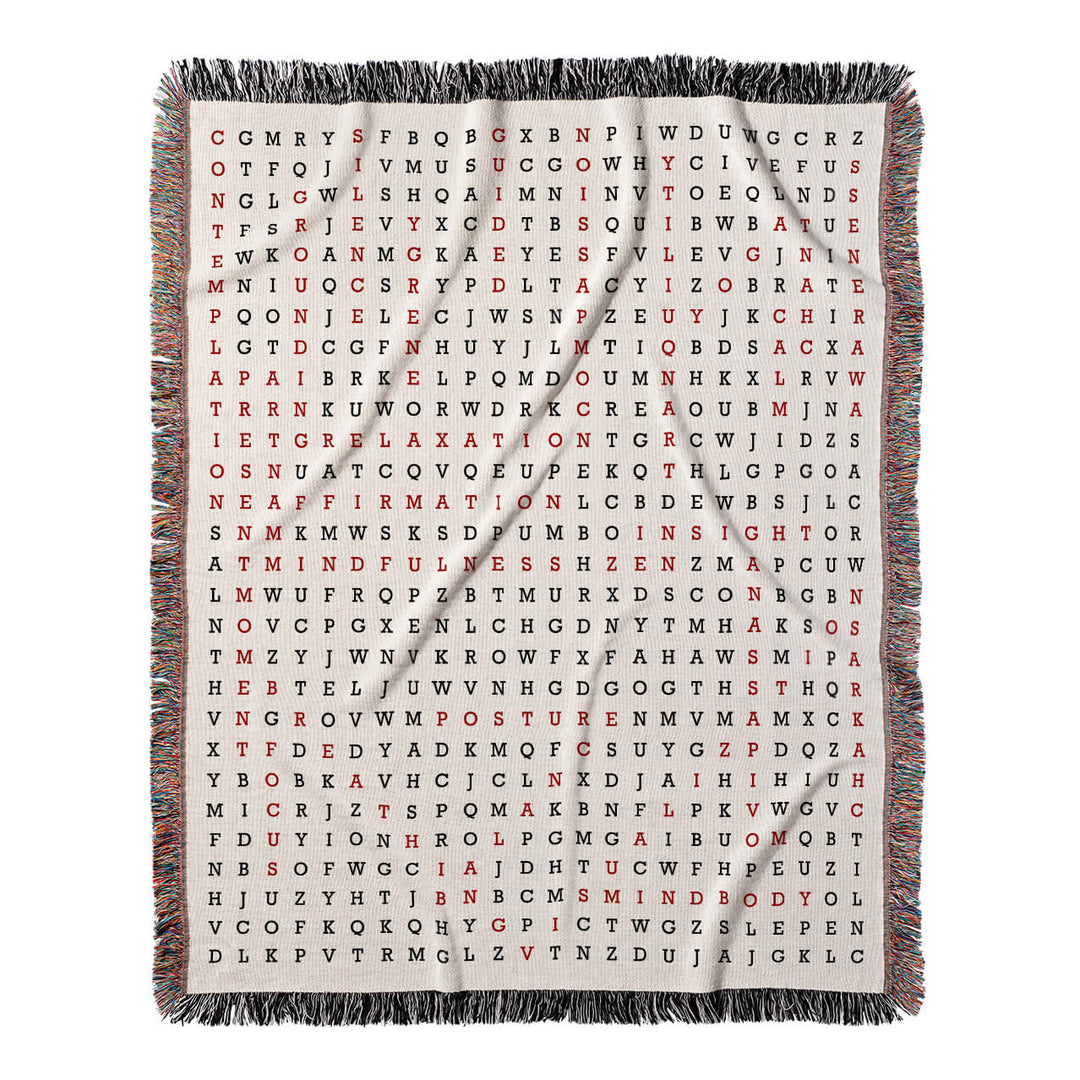 Inner Peace Unveiled Word Search, 50x60 Woven Throw Blanket, Red#color-of-hidden-words_red