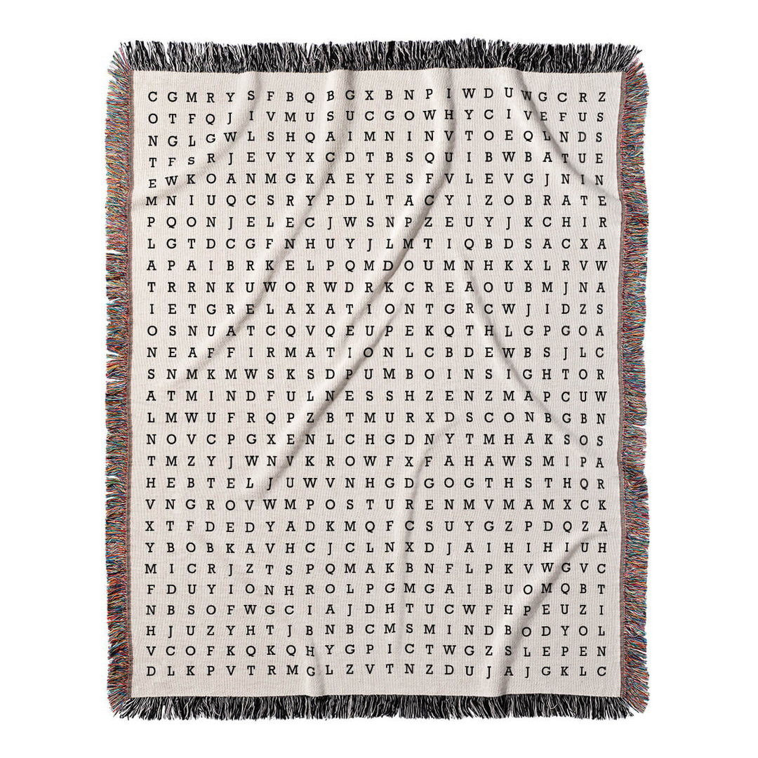 Inner Peace Unveiled Word Search, 50x60 Woven Throw Blanket, Hidden#color-of-hidden-words_hidden