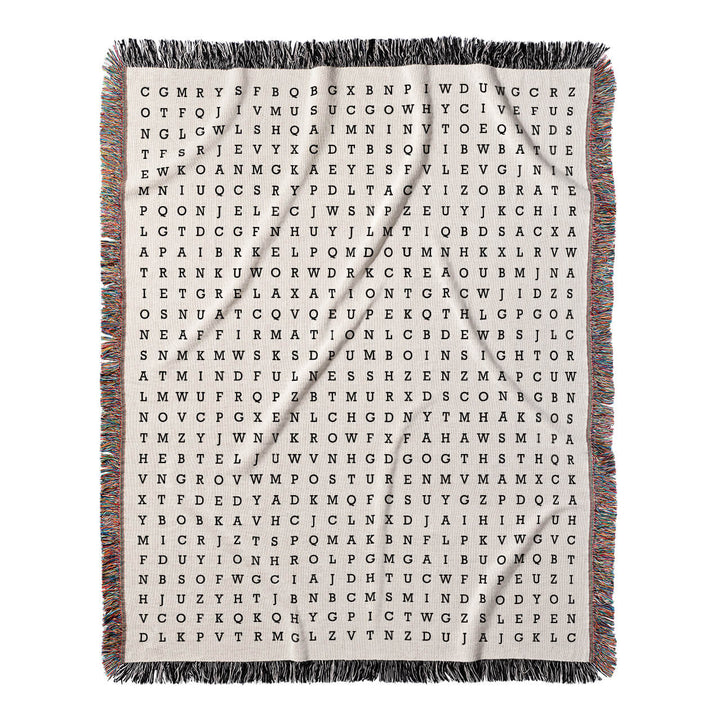 Inner Peace Unveiled Word Search, 50x60 Woven Throw Blanket, Hidden#color-of-hidden-words_hidden