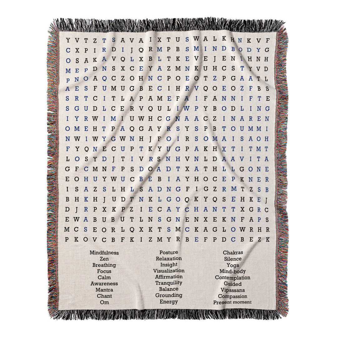 Inner Peace Unveiled Word Search, 50x60 Woven Throw Blanket, Blue#color-of-hidden-words_blue