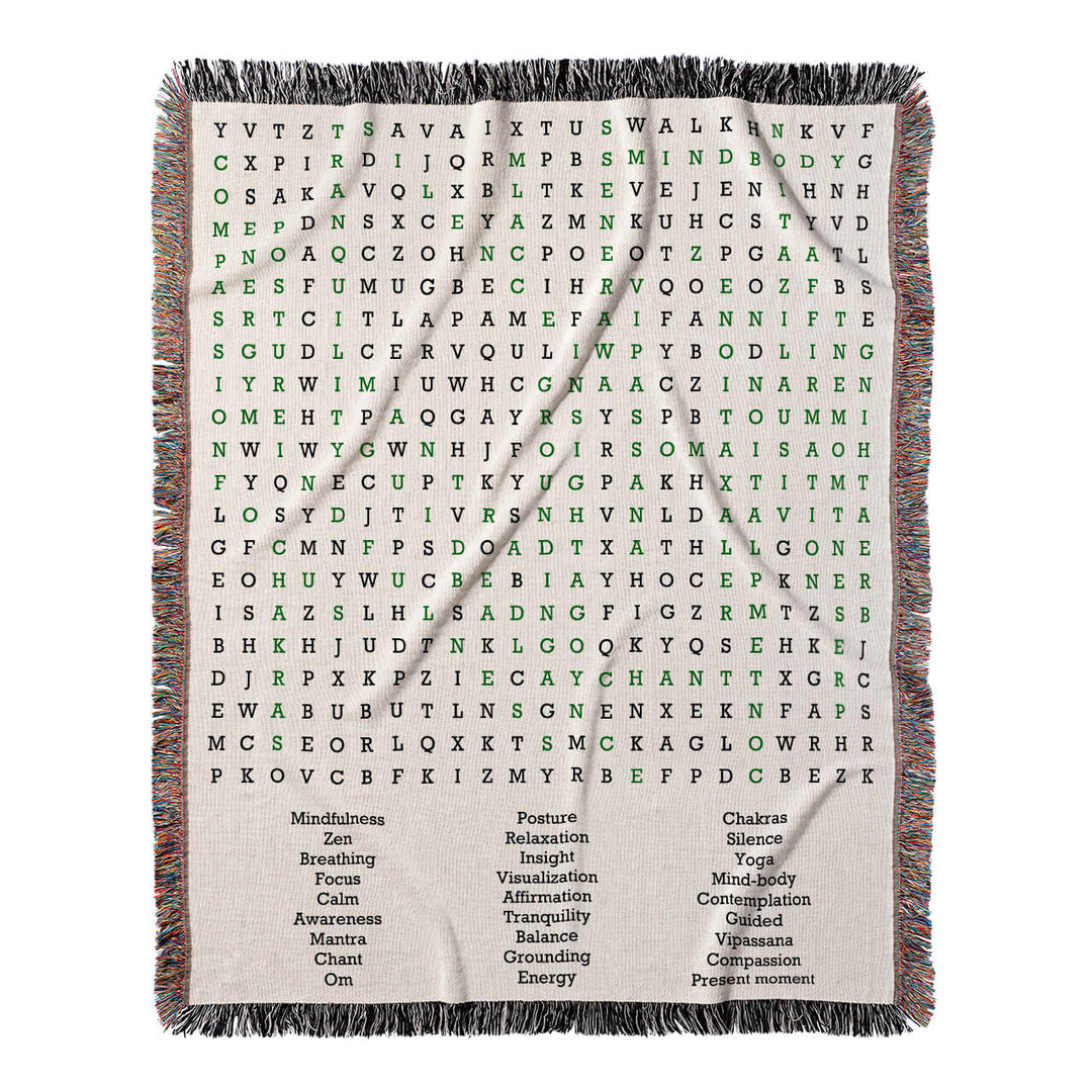 Inner Peace Unveiled Word Search, 50x60 Woven Throw Blanket, Green#color-of-hidden-words_green