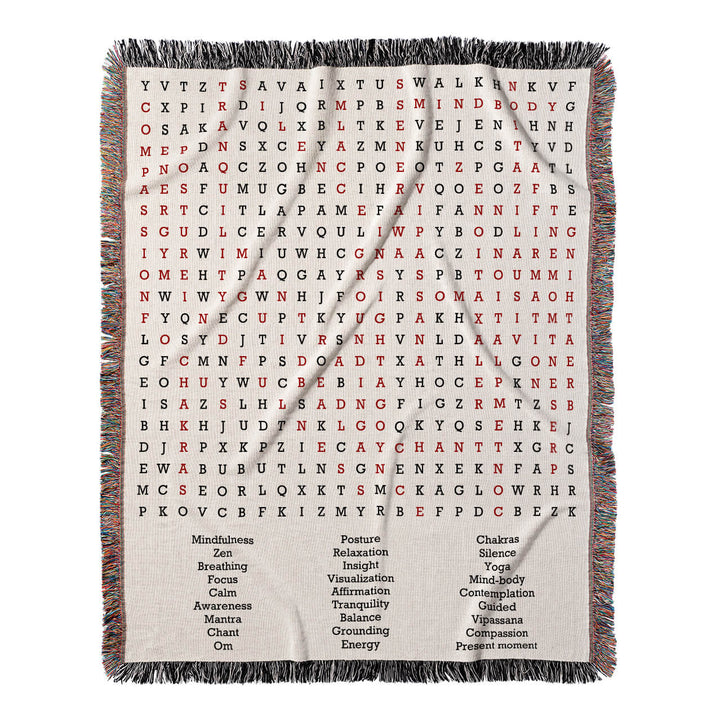 Inner Peace Unveiled Word Search, 50x60 Woven Throw Blanket, Red#color-of-hidden-words_red