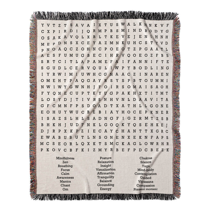 Inner Peace Unveiled Word Search, 50x60 Woven Throw Blanket, Hidden#color-of-hidden-words_hidden
