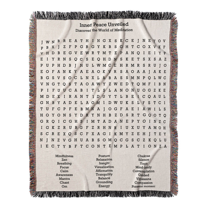 Inner Peace Unveiled Word Search, 50x60 Woven Throw Blanket, Hidden#color-of-hidden-words_hidden