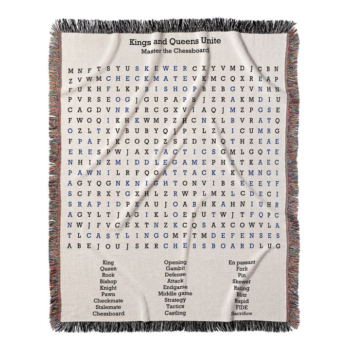 Kings and Queens Unite Word Search, 50x60 Woven Throw Blanket, Blue#color-of-hidden-words_blue