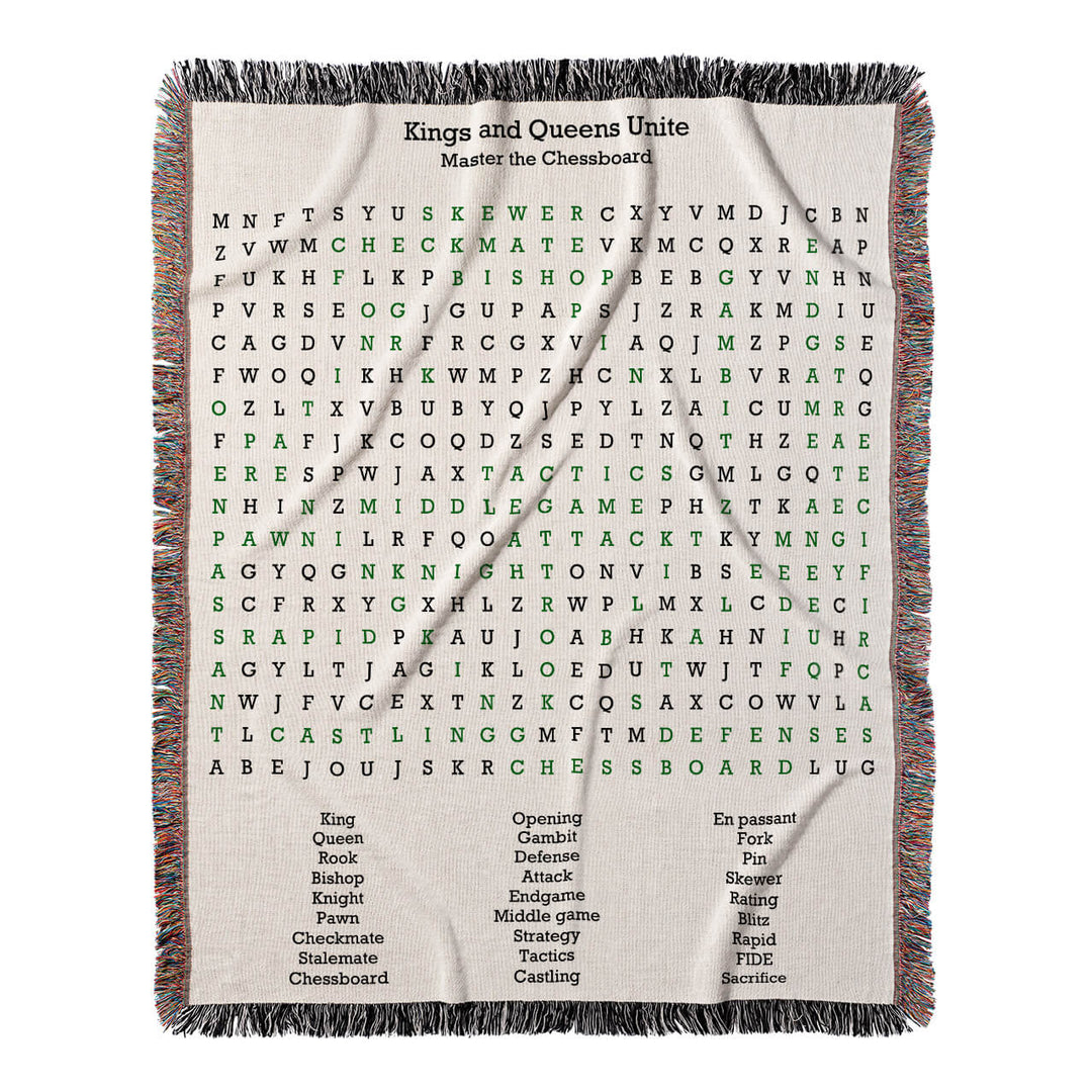Kings and Queens Unite Word Search, 50x60 Woven Throw Blanket, Green#color-of-hidden-words_green
