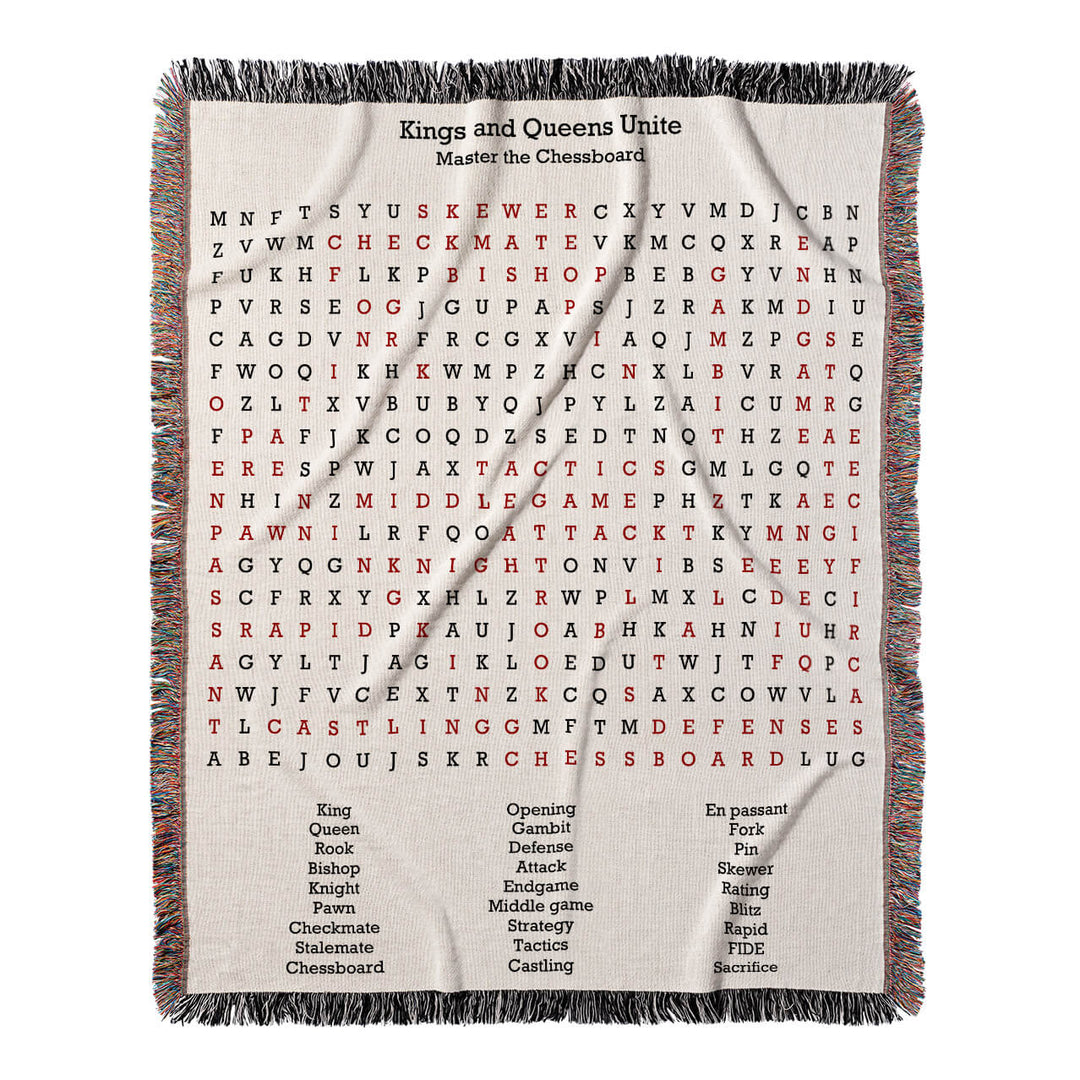 Kings and Queens Unite Word Search, 50x60 Woven Throw Blanket, Red#color-of-hidden-words_red
