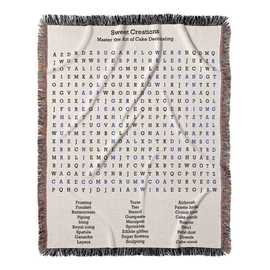 Sweet Creations Word Search, 50x60 Woven Throw Blanket, Blue#color-of-hidden-words_blue