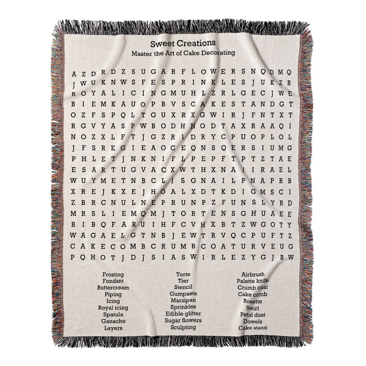 Sweet Creations Word Search, 50x60 Woven Throw Blanket, Hidden#color-of-hidden-words_hidden