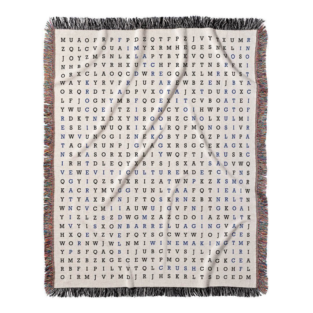Grape Escapes Word Search, 50x60 Woven Throw Blanket, Blue#color-of-hidden-words_blue