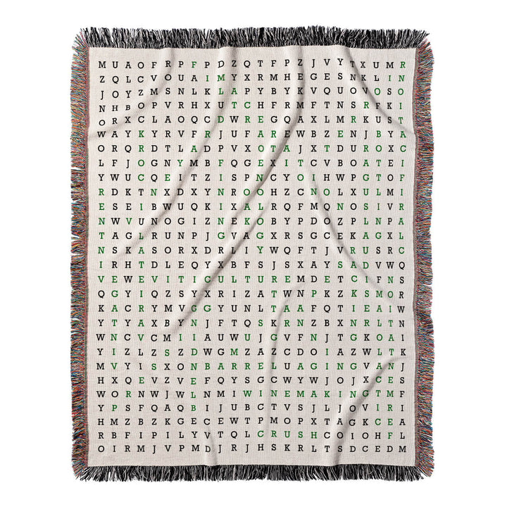 Grape Escapes Word Search, 50x60 Woven Throw Blanket, Green#color-of-hidden-words_green
