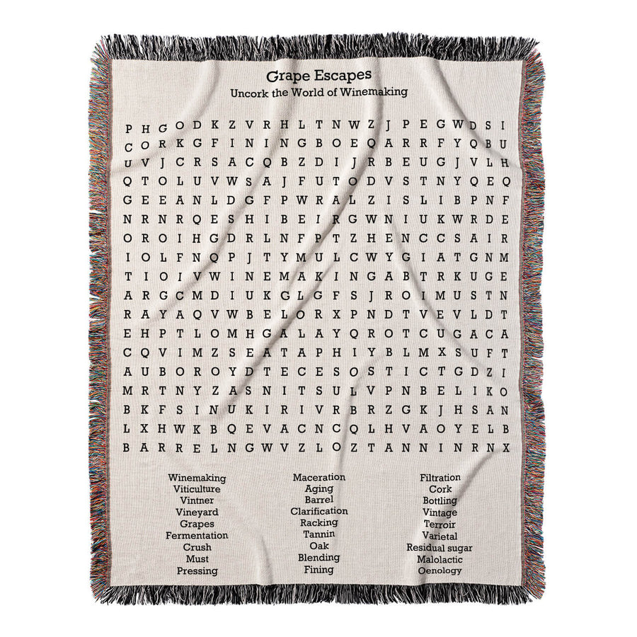 Grape Escapes Word Search, 50x60 Woven Throw Blanket, Hidden#color-of-hidden-words_hidden