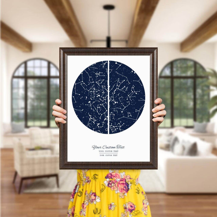 Star Map Gift with 2 Night Skies, Custom Vertical Paper Print, Espresso Beveled Frame, Styled#color-finish_espresso-beveled-frame