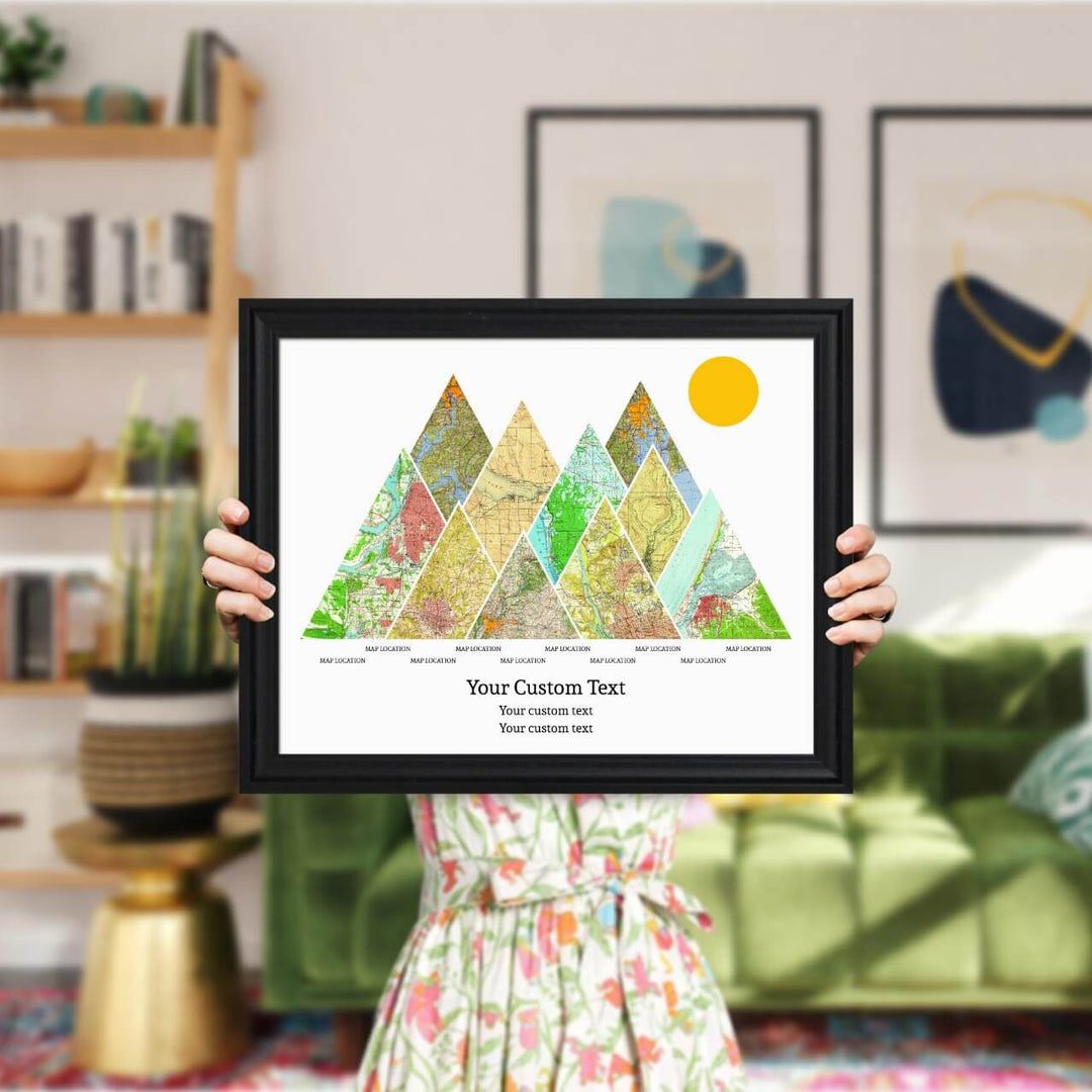 Personalized Mountain Atlas Map with 10 Locations, Black Beveled Framed Art Print, Styled#color-finish_black-beveled-frame