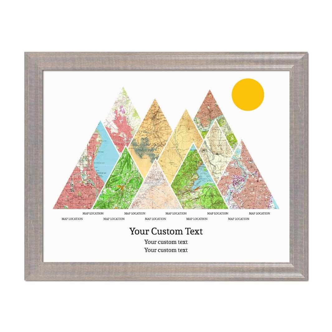 Personalized Mountain Atlas Map with 10 Locations, Gray Beveled Framed Art Print#color-finish_gray-beveled-frame