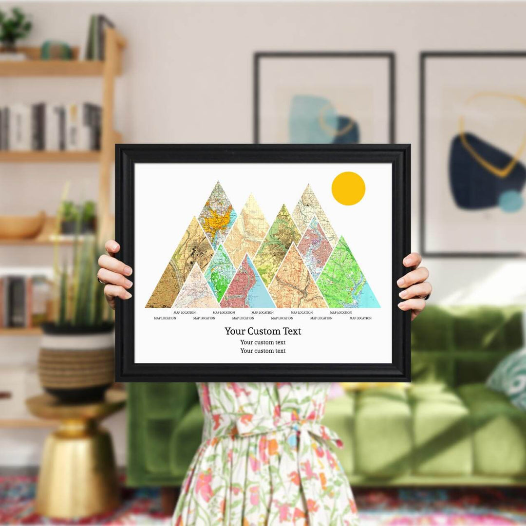 Personalized Mountain Atlas Map with 11 Locations, Black Beveled Framed Art Print, Styled#color-finish_black-beveled-frame