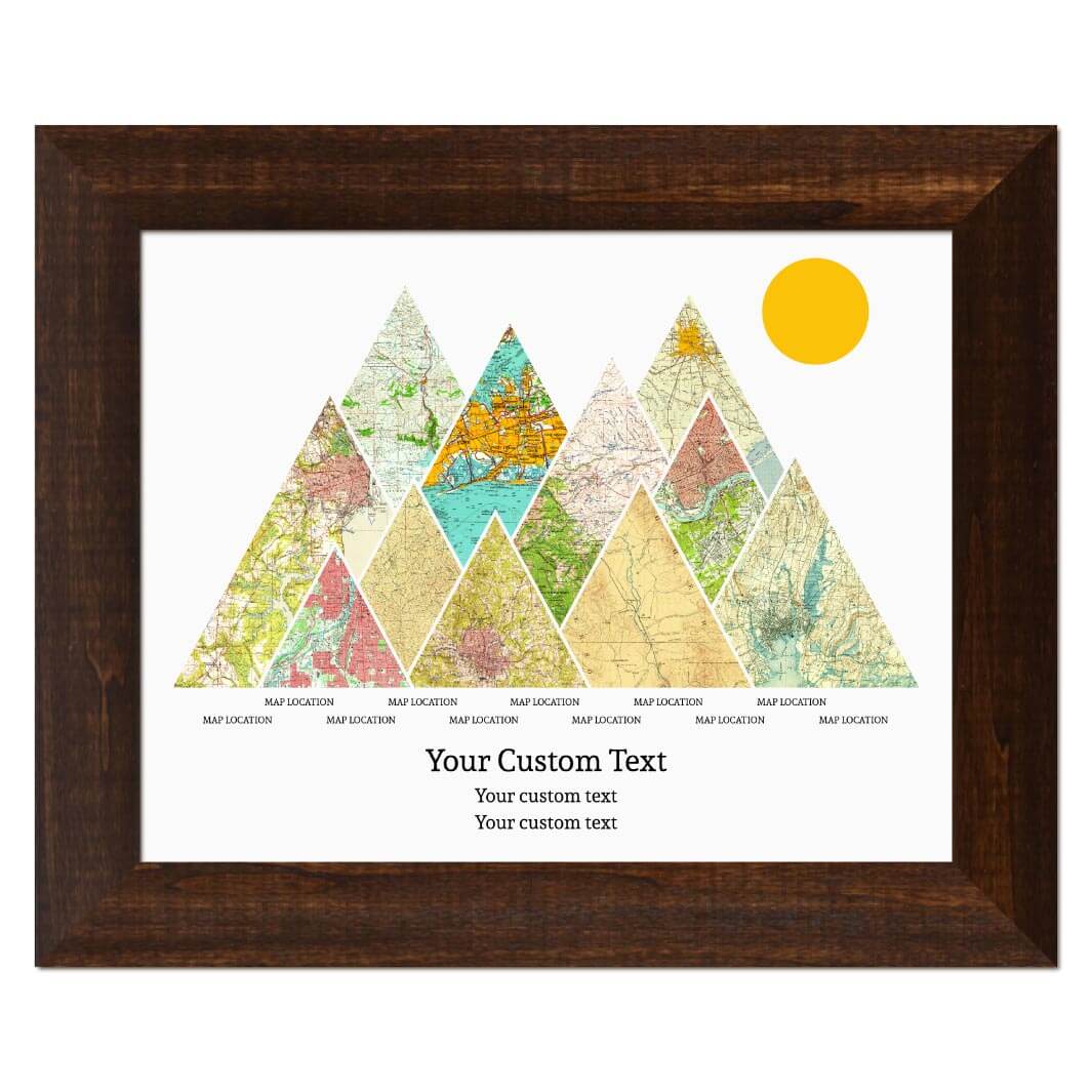 Personalized Mountain Atlas Map with 11 Locations, Espresso Wide Framed Art Print#color-finish_espresso-wide-frame