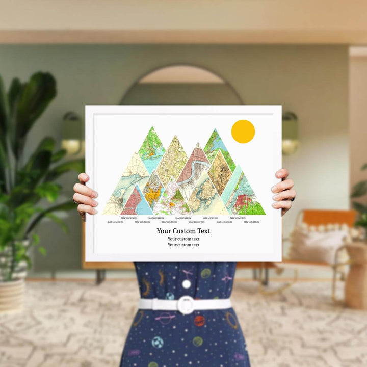 Personalized Mountain Atlas Map with 11 Locations, White Thin Framed Art Print, Styled#color-finish_white-thin-frame